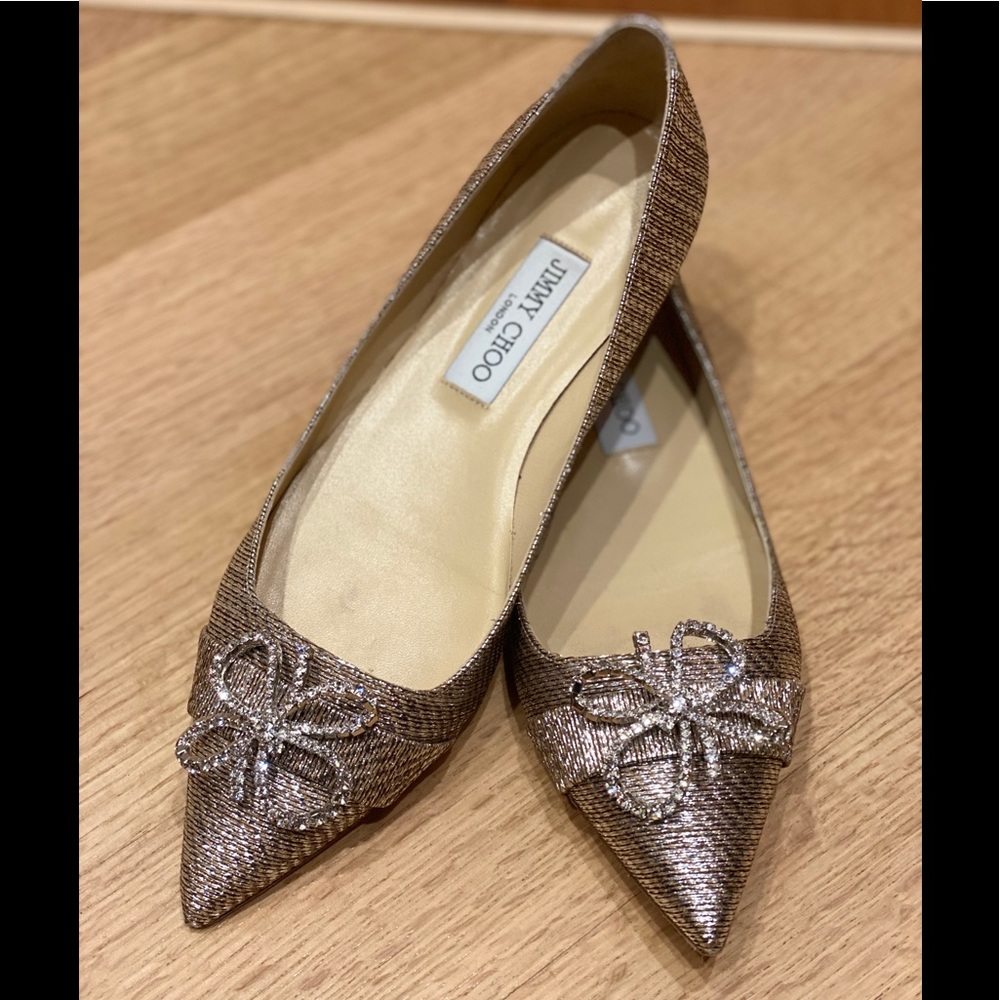 Jimmy Choo Metallic Flats with Crystal Bow